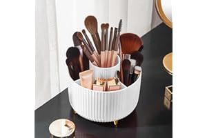 Diesisa Makeup Brush Holder Organizer,360° Rotating Makeup Brush Organizer,5 Slot Make up Brushes Cup for Cosmetics, Nail Polish, Art Supply, Bathroom Vanity Desktop Organizer - White
