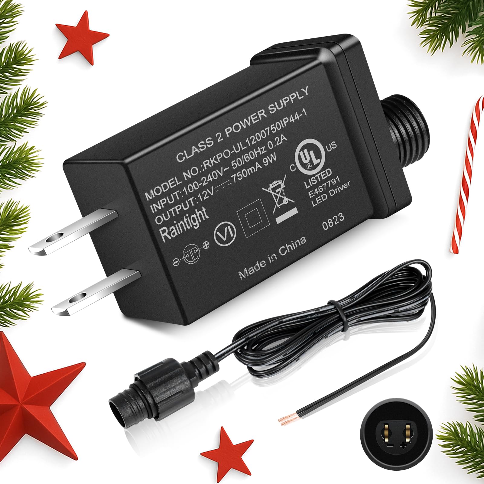 Photo 1 of 12VDC 9W 0.75A Class 2 Power Supply, LED Transformer Low Voltage Waterproof IP44, UL LED Driver, US Plug Inflatable Power Adapter for Christmas Tree String Light, Indoor/Outdoor Inflatables Decor