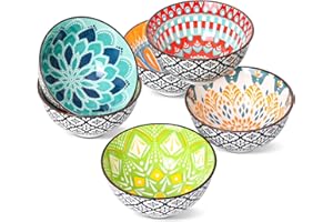 Yopinmall 10 OZ Ceramic Bowls Set of 6, 4.5 Inch Cereal Bowl Soup Bowls Dipping Bowls for Salad Pasta Multicolor