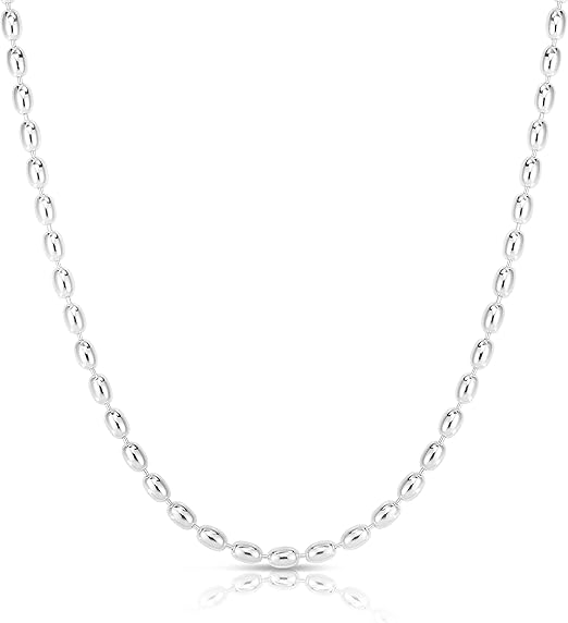 925 Sterling Silver Rice Bead Chain, Silver Oval Bead Chain Necklace