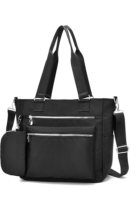 Women's Large Tote Bag With Multiple Pockets - Water Resistant Nylon, Crossbody/Shoulder Purse, Work Nurse Bag, 13x11.8x5.1 Inches