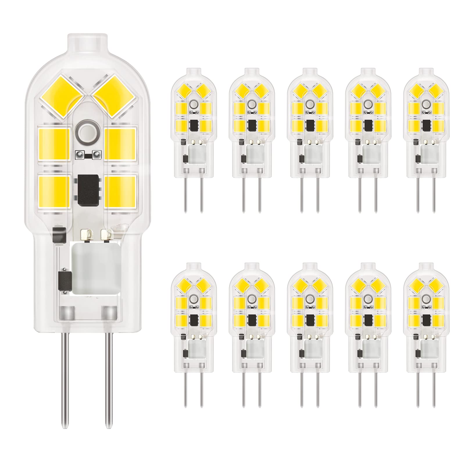 DiCUNO G4 LED Light Bulbs, 1.5W 12V 20W Halogen, 140LM, Daylight White 5000K, CRI98, G4 Mini Capsule Non-dimmable Bulbs for Home Lighting, 10 Packs