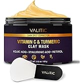 VALITIC Vitamin C & Turmeric Clay Mask - Dark Spot Corrector with Kojic Acid, Hyaluronic Acid & Retinol - Skin Care Routine for Minimizing Pores & Blackheads - with Applicator Brush - 100g