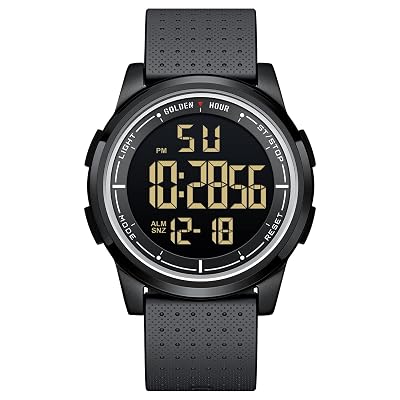GOLDEN HOUR Ultra-Thin Minimalist Sports Waterproof Digital Watches Men with Wide-Angle Display Rubber Strap Wrist Watch for Men Women in Black