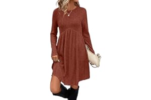 OFEEFAN Long Sleeve Dress for Women Crew Neck Empire Waist Tunic Dress with Pockets