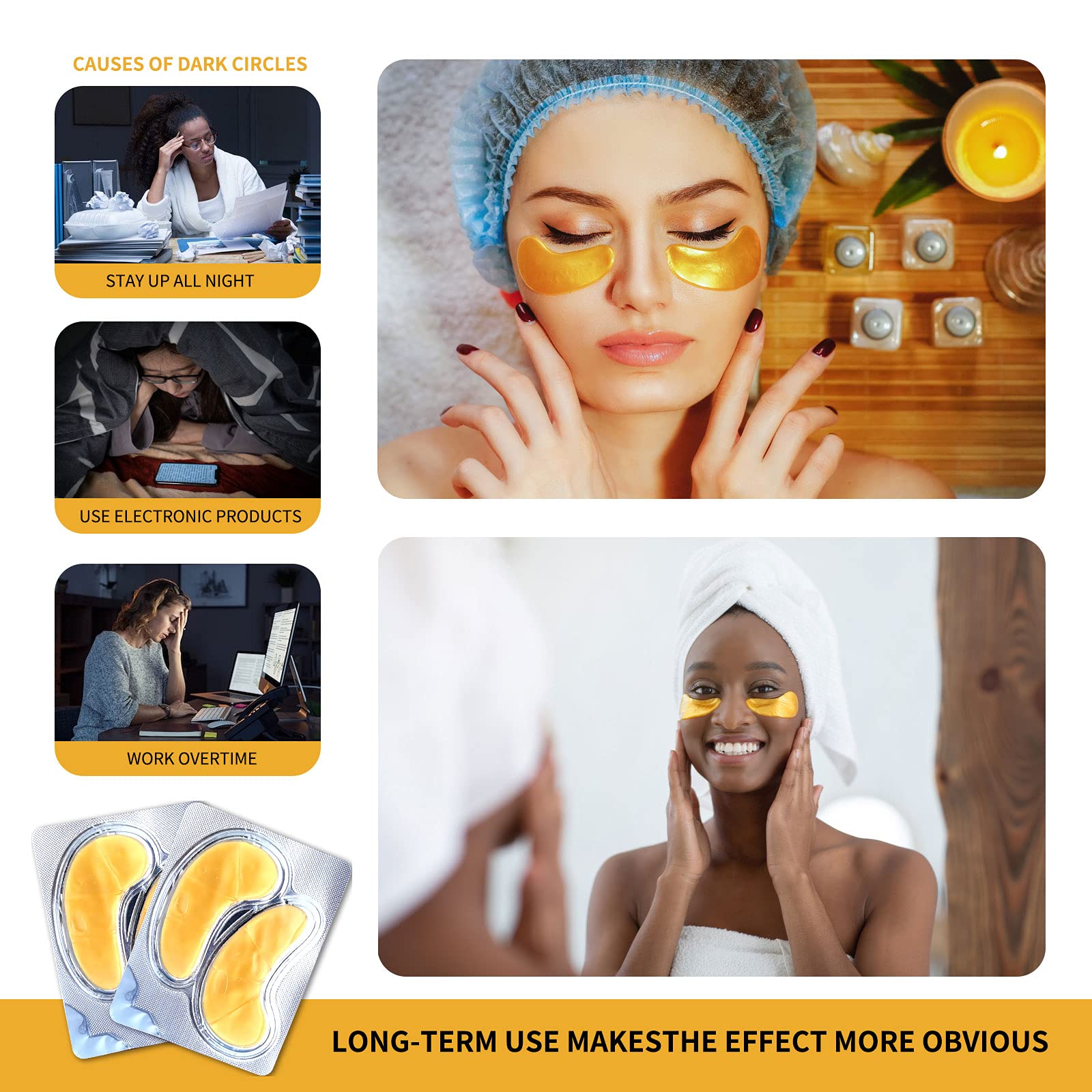 Under Eye Patches, 24K Gold Eye Mask - 12 Pairs, Collagen Eye Patch for Puffy Eyes and Dark Circles and Anti-Aging, Deep Moisturizing Eye Treatment Masks for Women and Men
