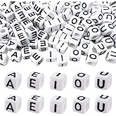 MIIIM 500pcs Vowel Pony Beads Letters for Keychains Making (A, E, I, O, U), 6x6mm Large Hole Vowel Square Letter Beads for Bracelets Making, Alphabets, Numbers (White and Black)