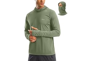 Pudolla Men's Sun Protection Hoodie UPF 50+ Fishing Hiking Shirt UV Shirts with Mask for Men Long Sleeve Lightweight
