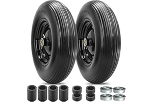SIMEIQI 4.80/4.00-8" Flat Free Wheelbarrow Tire 16" Solid Tire and Wheel with 3/4 & 5/8 Wheel Bearing,3"-7"Centered Hub for Garden Wagon Cart Trolley Hand Truck
