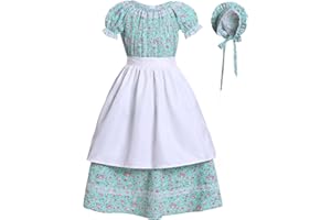 Vibsion Girls Pioneer Prairie Costume Dress Floral Colonial Village Girl Costumes