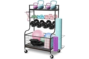 ELIFINE Weight Rack for Dumbbells,Dumbbell Rack Weight Stand, Home Gym Storage for Dumbbells Kettlebells Yoga Mat,Weight Storage Holder Rack with 3 inch Wheels and Hooks