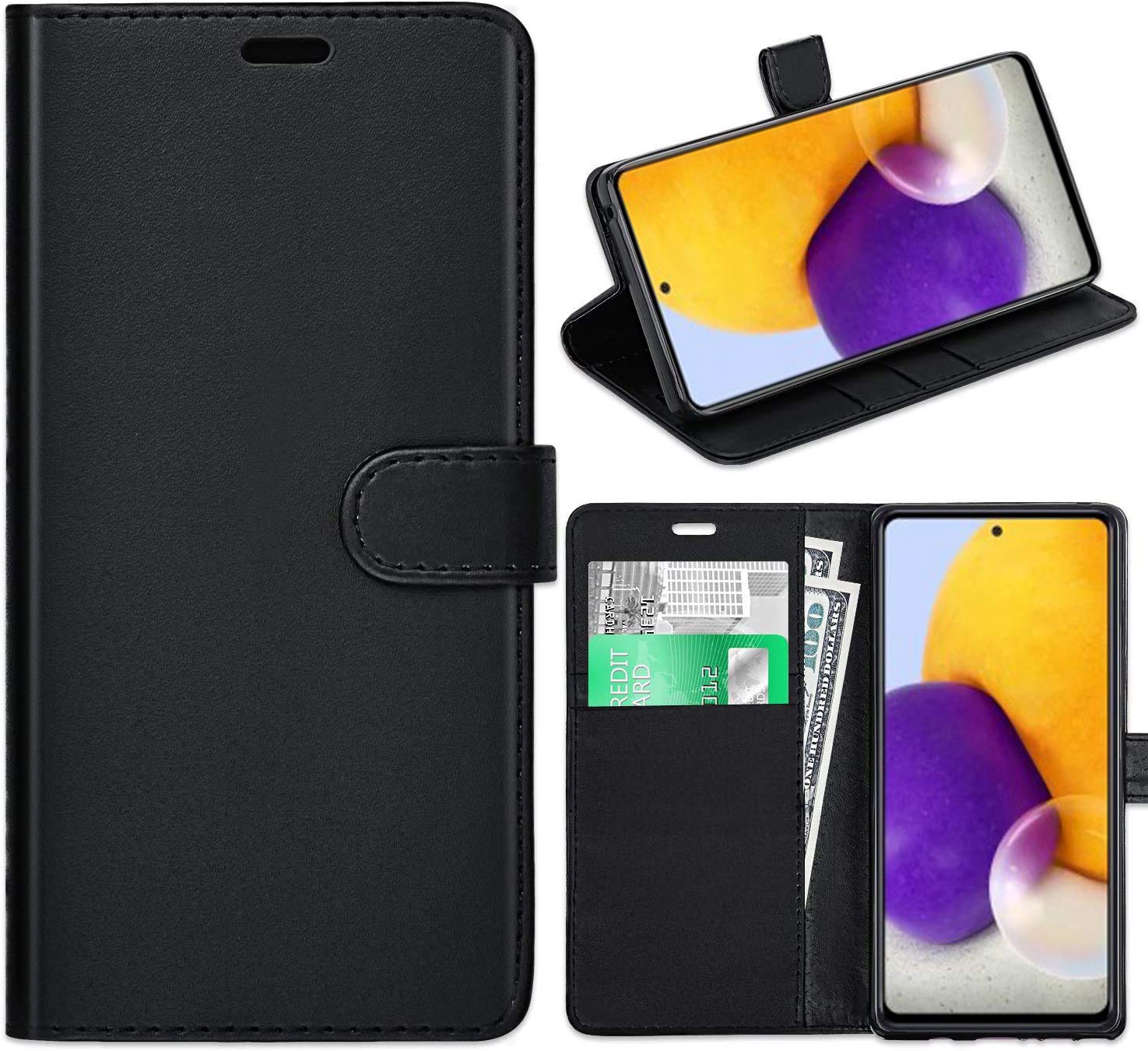 KP TECHNOLOGY Galaxy A72 Case, Galaxy A72 Leather Case, Galaxy A72 Book Flip Leather Wallet Cover with Card Slots for Samsung Galaxy A72 [Compatible With Galaxy A72 Screen Protector] (BLACK)