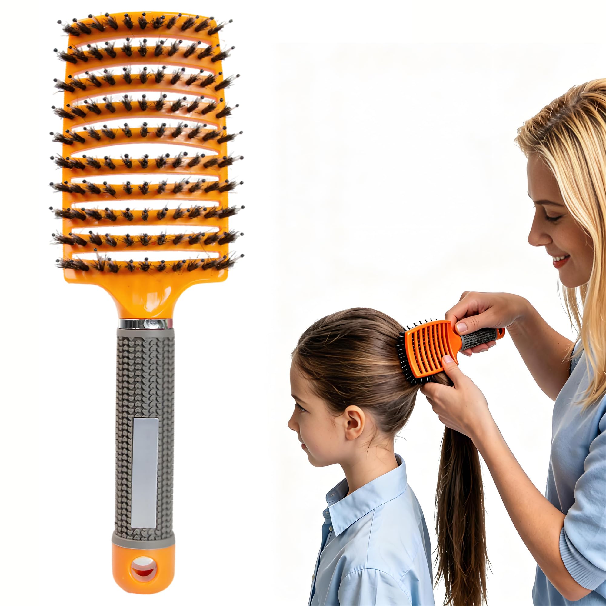 Pop Magic Detangling Hair Brush for Women and Kids, Detangle Boar Bristle Paddle Hair Brush Detangler for Blow Drying, Wet Hair, Long, Thick, Curly (Orange)