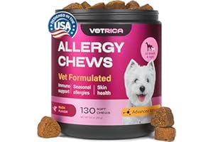 VETRICA Dog Allergy Relief Chews - Dog Itching Skin Relief - Anti Itch - Skin Health - Hot Spot Treatment - Seasonal Allergy Support Supplements - Immune Chewable Treats - Hemp Seed Oil, Turmeric, Quercetin