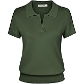 GRACE KARIN Women Short Sleeve Sweater, Business Casual Knit Polo Shirt, V Neck Collared Pullover Tops