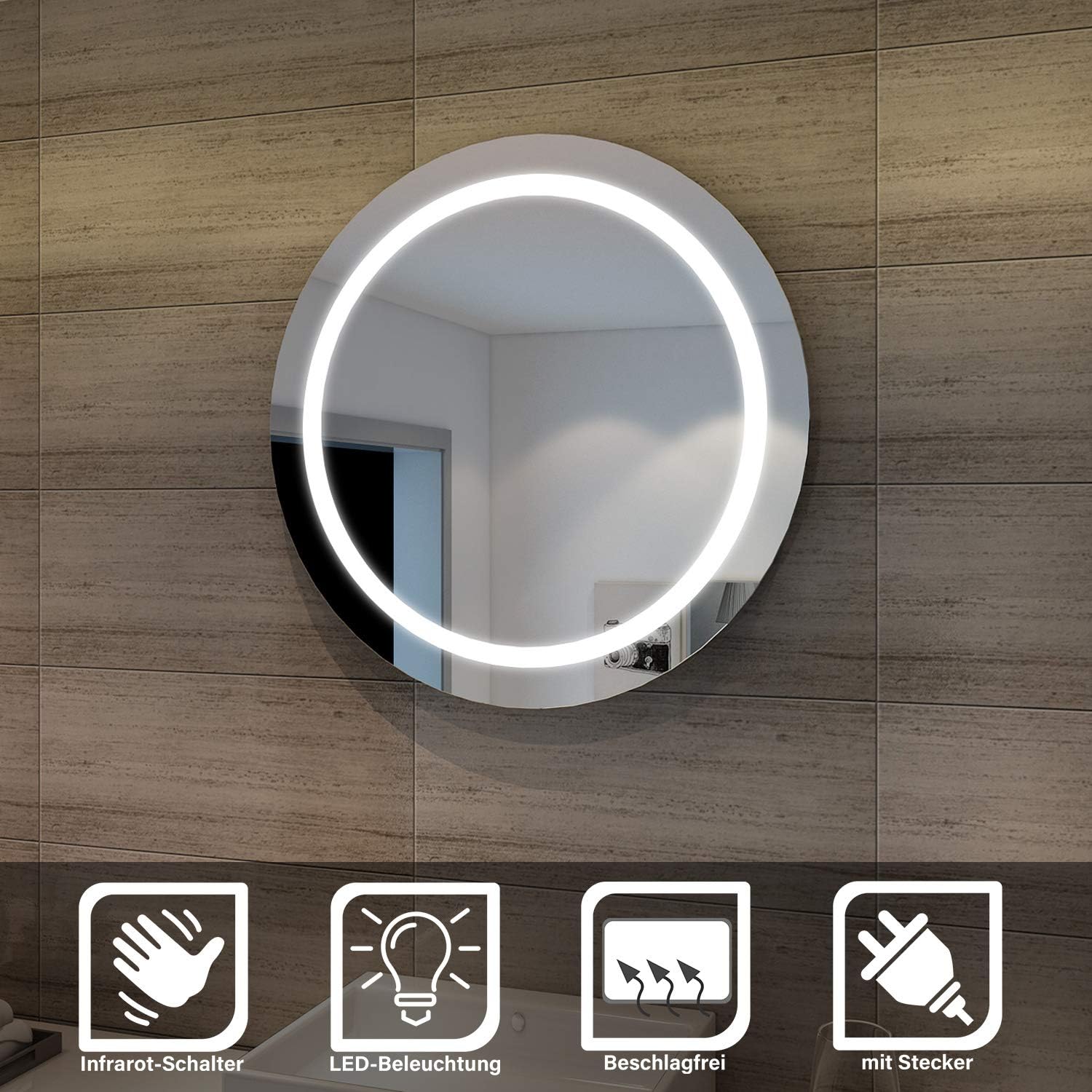 SONNI LED Bad Spiegel 84cm wandspiegel rund Badezimmer Lichtspiegel