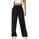 Bsubseach Wide Leg Sweatpants for Women Baggy Terry Cloth Palazzo Pants with Pockets High Waisted Lounge Pant
