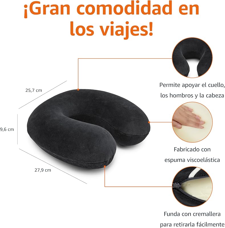 Semicircular Almohada para cuello, de espuma viscoelástica, Negro