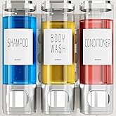VITVITI Shampoo and Conditioner Dispenser for Shower Wall, Shower Soap Dispenser 3 Chamber No Drill Wall Mounted, 10.2 OZ Plastic Refillable Shower/Body Wash Bottles for Bathroom (Matte Silver)