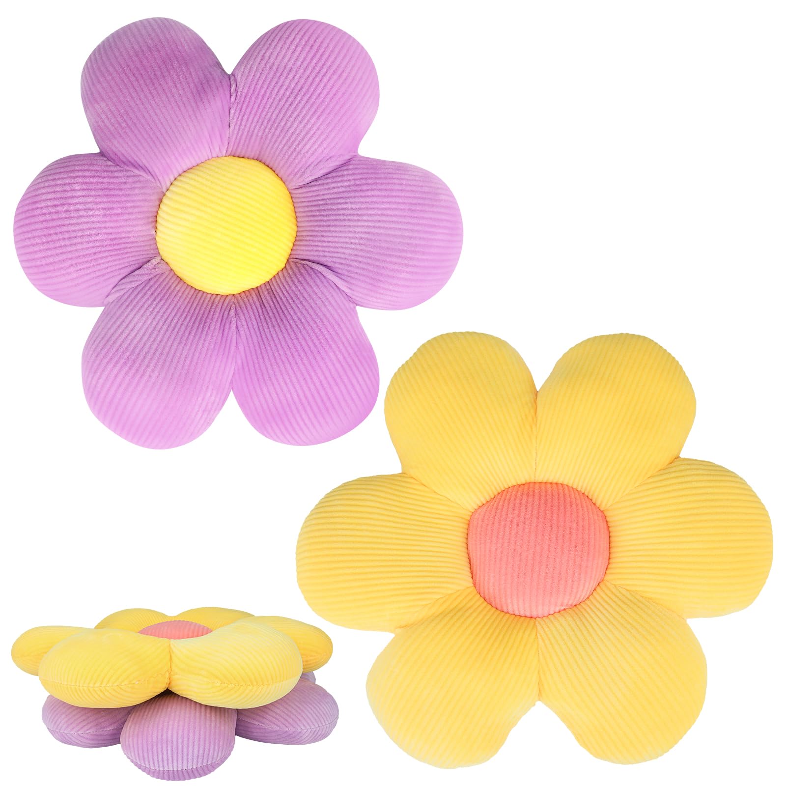 QKURT 2 Pcs Flower Pillows, Flower Shaped Cushion Floor Chair Seat Pad，Fluffy Soft Petal Cushion, Tatami Seating Pillow for Home, Office & Car, 40cm(Purple)