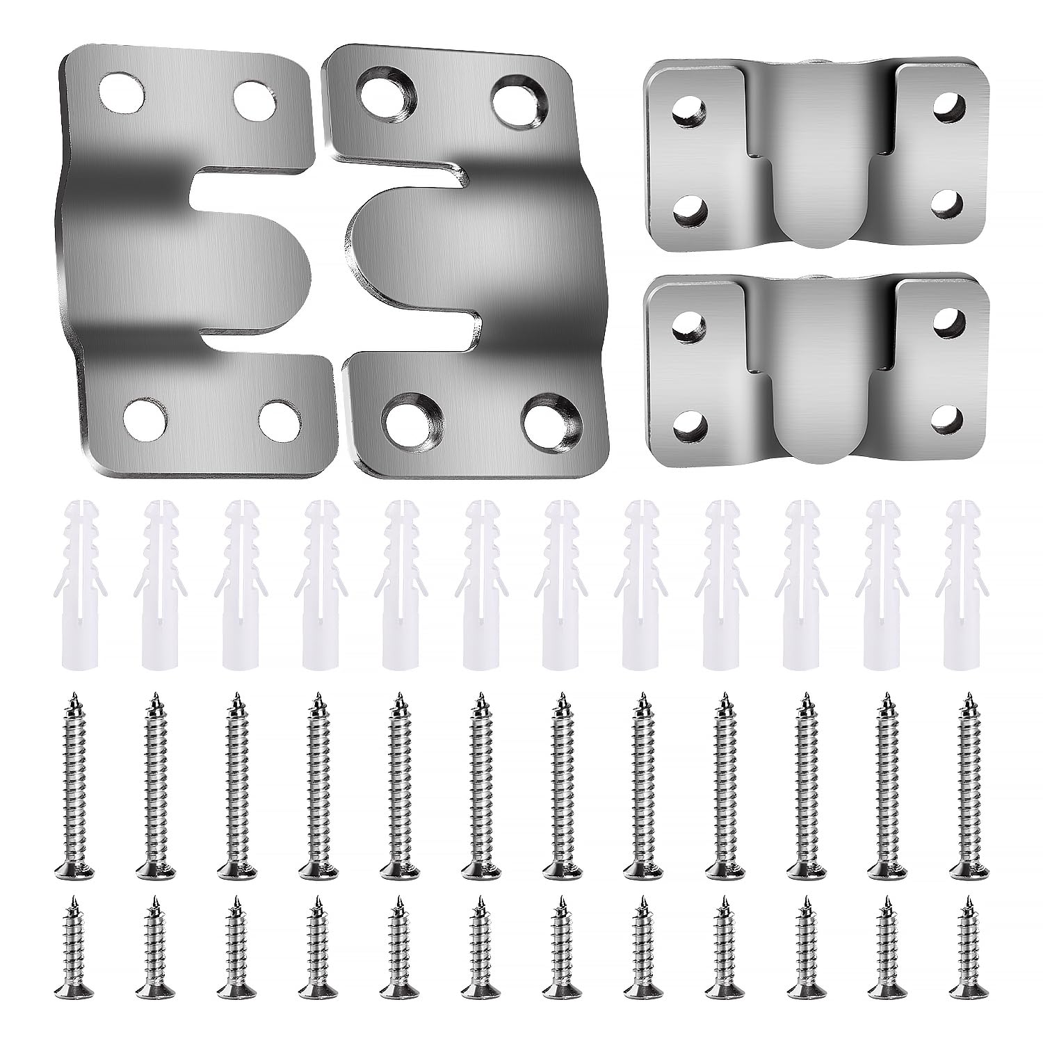 VooGenzek 6 PCS Flush Concealed Mount Bracket, Interlocking Picture Frame Hook, Mini Flush Steel Mounts, Stainless Steel Z Clip Bracket with 24 Screws, for Photo Frame, Silver 54 x 30 mm
