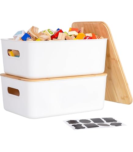 Amazon.com: Isaac Jacobs 2-Pack Medium White Storage Bin Set w/Cut
