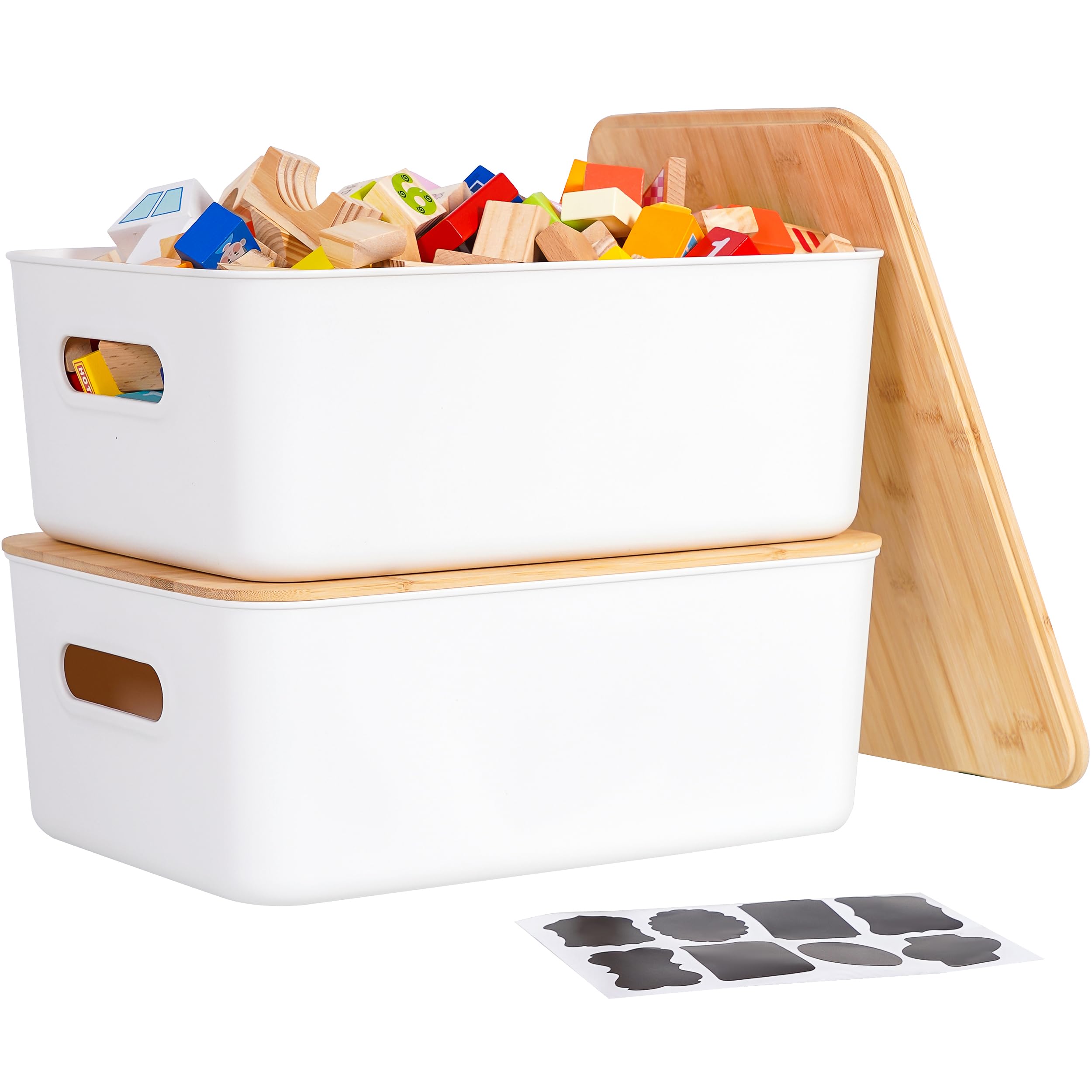 Citylife 2 PCS Storage Bins with Bamboo Lids Plastic Storage Containers ...