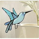 Lolitarcrafts Stained Glass Hummingbird Suncatcher for Planter Decoration – Colorful Glass Plant Pot Ornament, Ideal as a Gift for Christmas or Other Occasions (Blue A)
