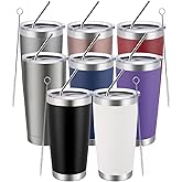 MEWAY 20oz Tumbler 8 Pack Double Wall Vacuum Insulated Travel Mug Bulk, Mix Color Stainless Steel Tumblers with Lid and Straw, Durable Powder Coated Coffee Cups for Cold & Hot Drinks（Mix Color, 8