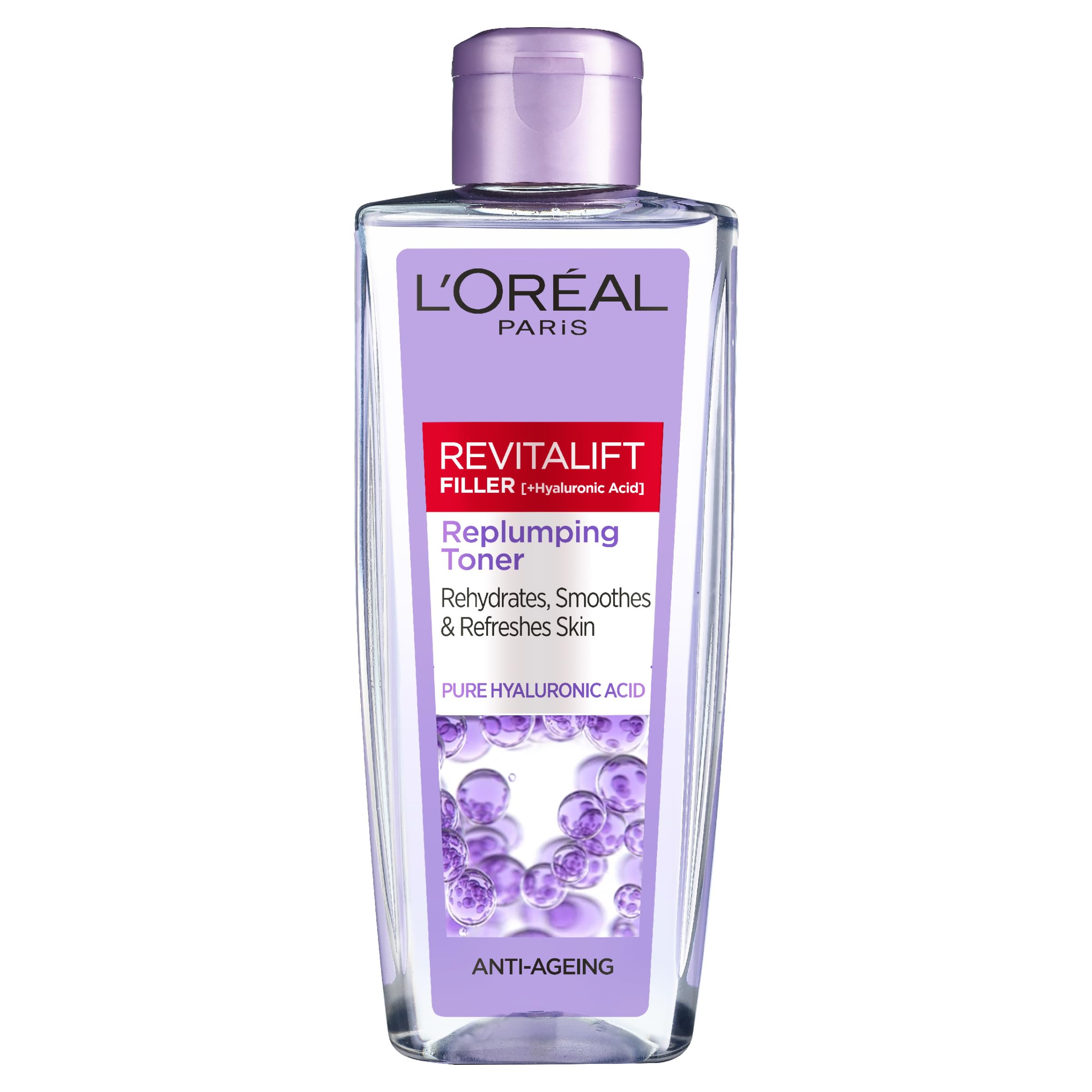 L'Oreal Paris Revitalift Filler,+ Hyaluronic Acid Face Toner, Anti-Aging Cleansing, Replumps Skin & Fine Lines, Smoothed & Hydrated for Younger-Looking, Rehydrated & Refreshed Skin