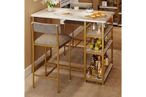 IDEALHOUSE Dining Table Set for 2, Counter Height Kitchen Table and Chairs, Bar Table Set with 2 Velvet Bar Stools, 3 Piece Dining Room Table Set for Small Space, Apartment, Gray Gold White