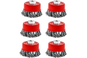 INUSBOJIE Wire Cup Brush 3", 6 Packs Twisted Knotted Wire Wheel Brush with 5/8-11’’ Threaded Arbor for Angle Grinders and Carbon Steel Wire Brush 0.02’’ for Cleaning Rust,Paint Removal