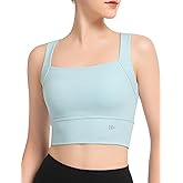 Yvette Yoga Sports Bras for Women Longline Square Neck Plain Light Support Padded Wireless Bra Full Coverage Cropped Tank Top