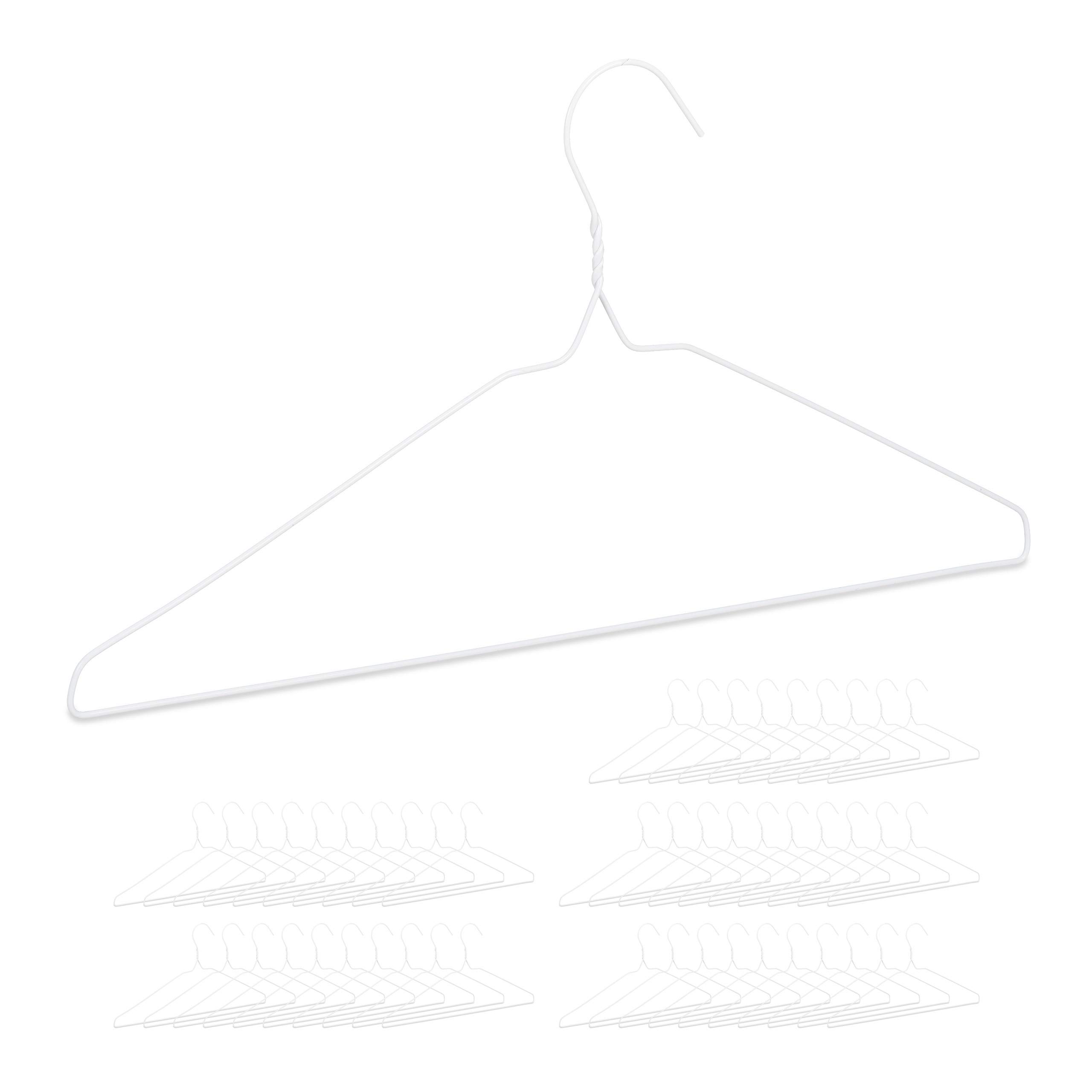 Relaxdays Wire Coat Hangers Set of 50, Compact Clothes Holders, Rail for Pants and Skirts, White, Iron, 20 x 40 x 0.3 cm