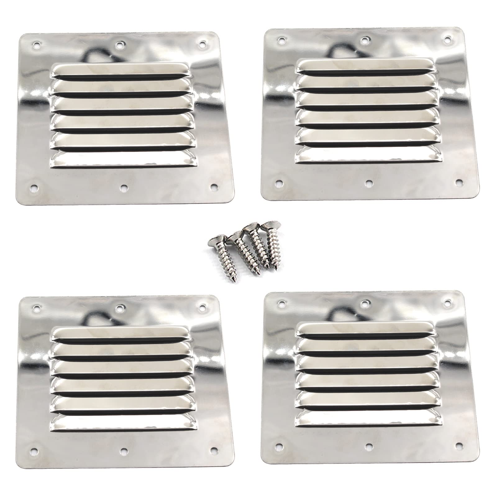 316 Stainless Steel Square Air Vent 115x127mm Grille Cover Circular Ventilation Cover (4 Pieces)