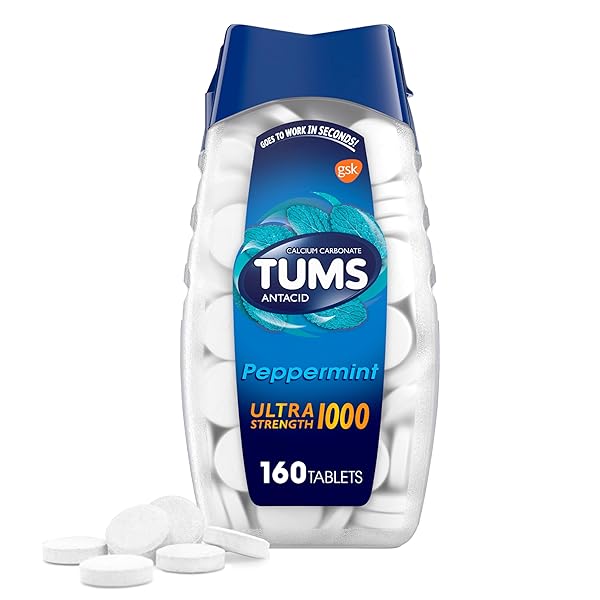 TUMS ULTRA STRENGTH CHEWABLE ANTACID TABLETS FOR HEARTBURN RELIEF, PEPPERMINT – 160 COUNT