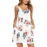 PHIZOI Women's Nightgown Print Nightshirt Tank Sleep Dress Plus Size Sleepwear With Pockets