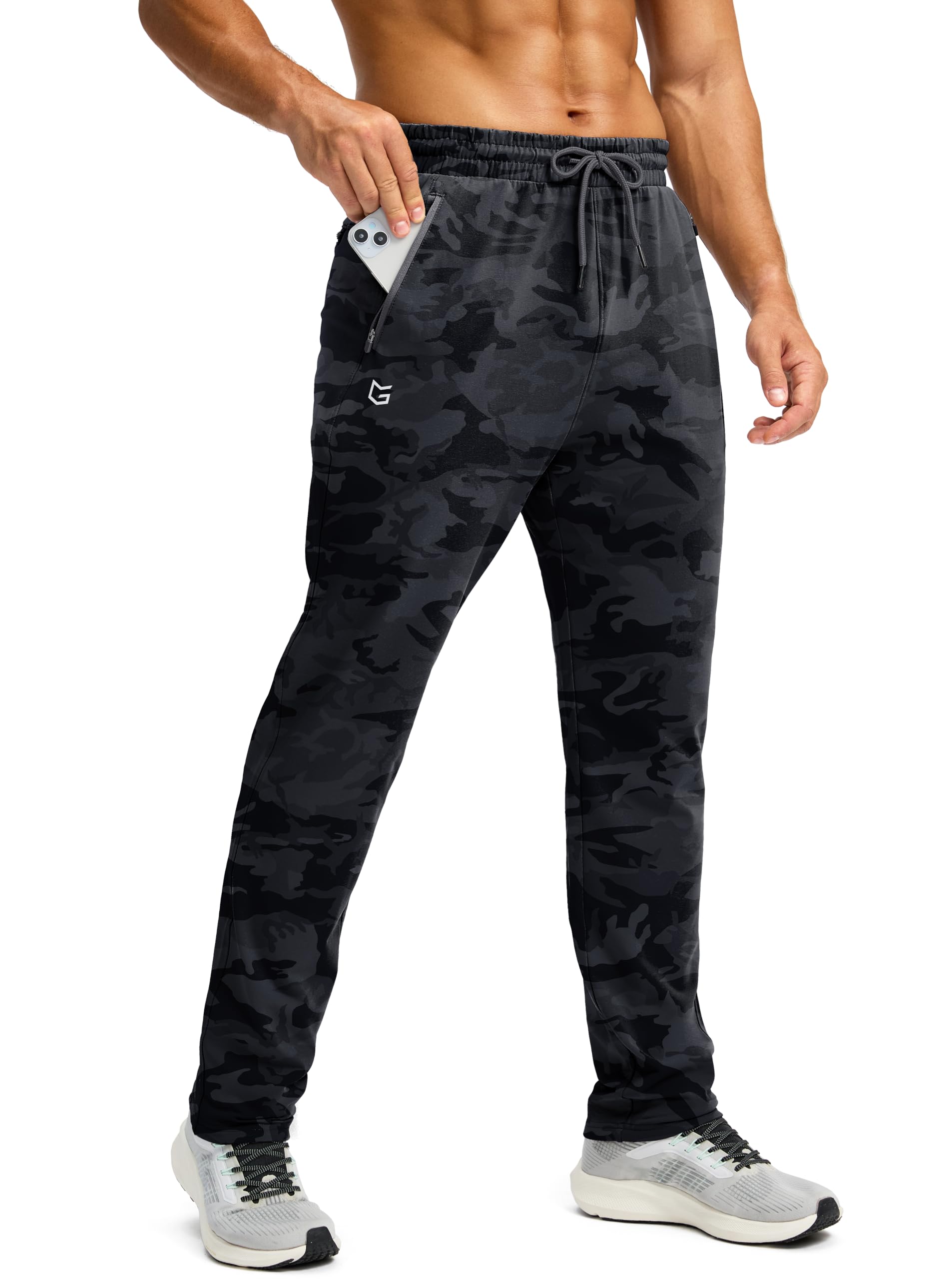 G Gradual Men's Fleece Lined Winter Pants with 3 Zipper Pockets Warm Athletic Joggers Workout Running Sweatpants for Men(Grey Camo,L) Image