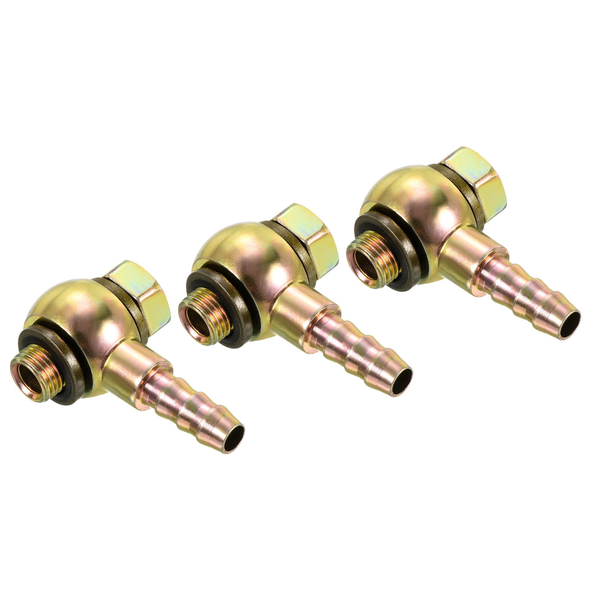 PATIKIL Hose Barb Fitting Elbow 8mm Barbed M10x1 Male Thread, 3 Pack Carbon Steel Pipe Adapters Connectors for Air Water Fuel Oil, Gold