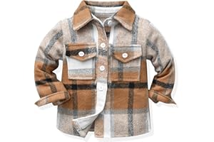 Xinhuida Toddler Boys Long Sleeve Button Down Shirts Kids Flannel Plaid Dress Shirt Fall Winter Spring Casual Wear Clothes