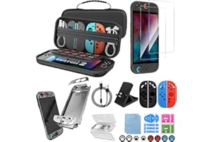 LONGLIV Kit de Accesorios 25 en 1 para Nintendo Switch 2 (2025), que Incluye un Estuche de Transporte, Una Funda Transparente, un Protector de Pantalla, una Funda Protectora para Joy-Con, un Protector Para el Pulgar, etc., Perfecto para la Protección de Switch 2
