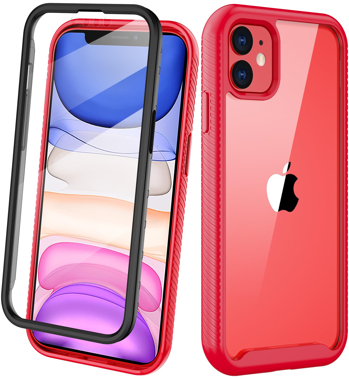 Aimoll-88 Designed for iPhone 11 Case, Full Body Clear Case with Built-in Screen Protector, 2023 Upgrade Anti-Scratch Shockproof Bumper Phone Case for iPhone 11 6.1 inch (Clear Red+Black)