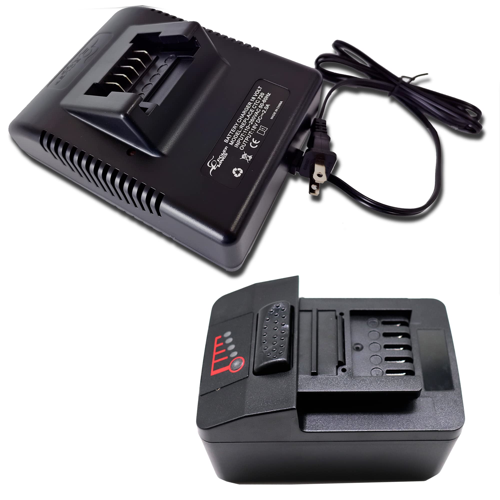 Photo 1 of Powerwings CTB8185 CTB7185 Battery 18V 4Ah with Charger CTC720, Replace for Snap CTB8185 battery/Snap on CTB8185 CTB8187 CTB7175 / CT8850 CT7850 CTR7850H CTL7850 CT8810 Wrench Tool Battery