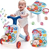 AuntyFey Baby Walker, 3 in 1 Push Walker for Baby Girls Boys, Baby Walking Toy for 1 Year Old Learning to Walk, Sit to Stand Baby Walker Push Toy for Girl 12 Months, Blue