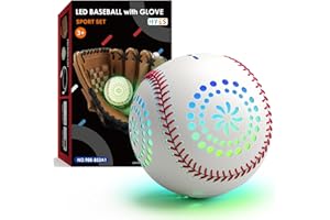 HYES Kids Baseball Glove with Light Up Baseball/LED Rechargeable, 9 Lighting Modes Official Size Leather Weighted Glow Baseballs for Day Night, Sport Toys Games for Youth Boys