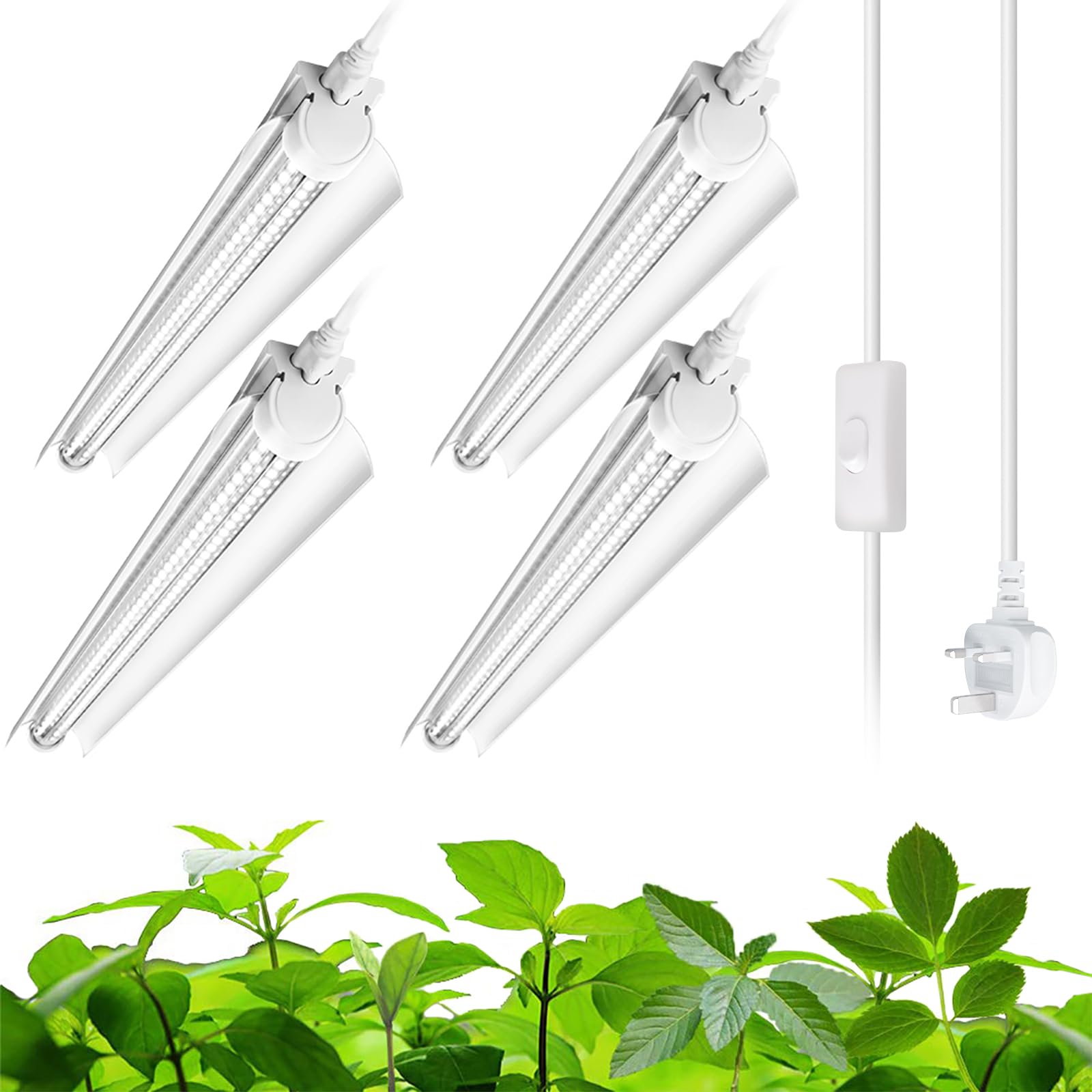 Barrina T8 LED Grow Light for Indoor Plants, 2FT 5000K White Plant Lights with ON/Off Switch, Full Spectrum Grow Light Strip, 96W(4 x 24W), Greenhouse, Linkable Design, 4 Pack