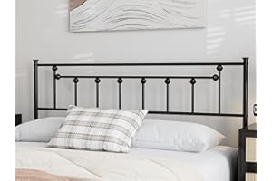 IKIFLY Metal Queen Size Headboard Only, Adjustable Height, Sturdy Steel Headboard for Queen Size Bed, Farmhouse Victorian Style, Attach Frame, Easy Assembly, Black