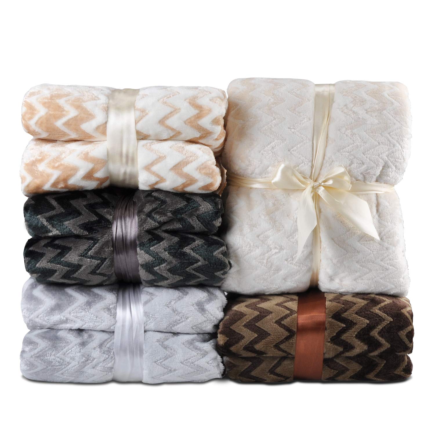 Plush Flannel Sherpa Throw Blanket Chevron 50\