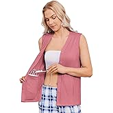 Deyeek Women's Mastectomy Shirts with Drain Pockets Post Shoulder Surgery Snap Tank Tops V-Neck Chemo Shirts for Ports Access