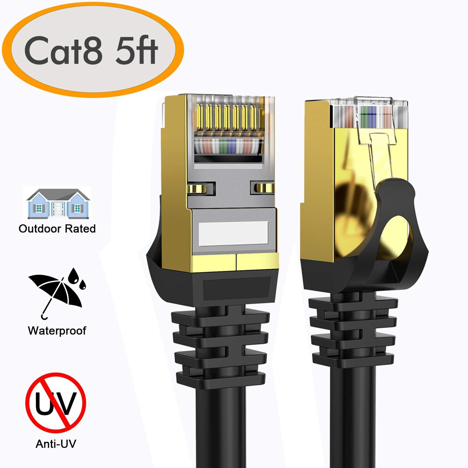 Cable de Cat 8, 152 cm, color negro. Computers